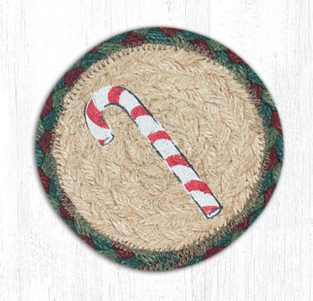 Candy Cane Printed Jute Coaster by Sandy Clough