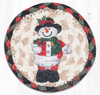 Snowman in Top Hat Printed Jute Coaster