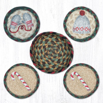 Winter Jute Coasters in a Basket by Sandy Clough, Set of 10