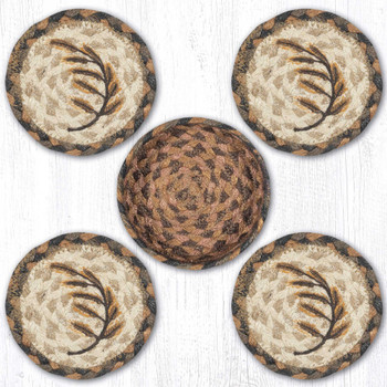 Golden Wheat Jute Coasters in a Basket by Susan Burd, Set of 10