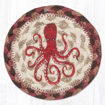 Red Octopus Printed Jute Coaster by Suzanne Pienta