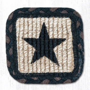 Black Star Wicker Weave Square Jute Coasters, Set of 8