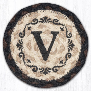 V Monogram Printed Jute Coaster by Harry W Smith