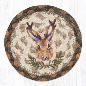 Jackalope Portrait Printed Jute Coaster by Suzanne Pienta