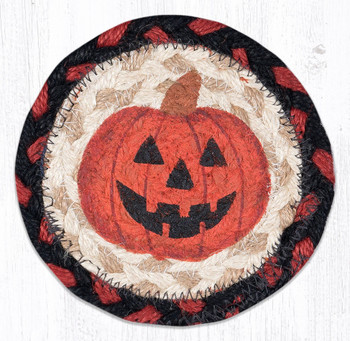 Jack-O-Lantern Printed Jute Coaster by Suzanne Pienta
