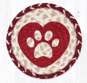 Heart Paw Large Round Jute Coaster