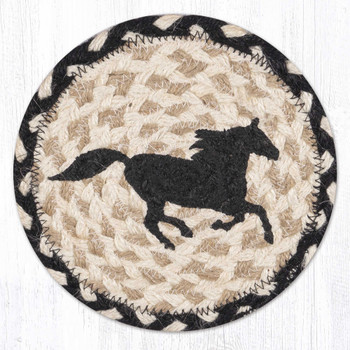Black Horse Large Round Jute Coaster