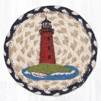 7" Red Lighthouse Large Round Coasters by Suzanne Pienta, Set of 4