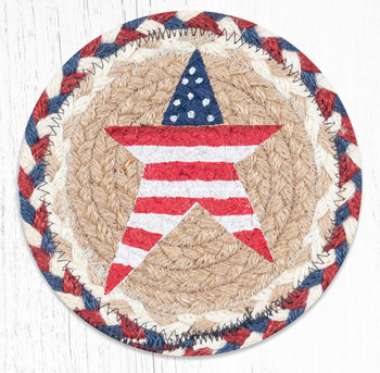 Primitive American Star Large Round Jute Coaster by Susan Burd