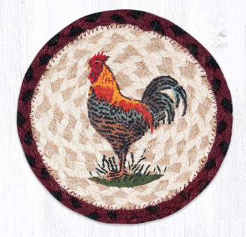Rustic Rooster Large Round Jute Coaster by Fern Spackman