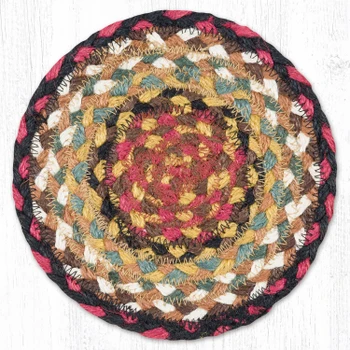 Burgundy/Mustard Jute Large Round Coaster