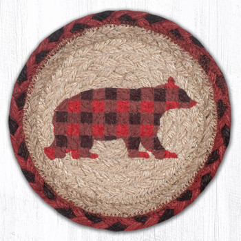 Flannel Bear Large Round Jute Coaster by Sandy Clough