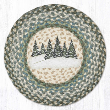 Holiday Village Trees Printed Jute Round Placemats by Sandy Clough, Set of 2