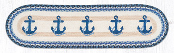 13" x 48" Navy Anchor Braided Jute Oval Table Runner by Harry W. Smith