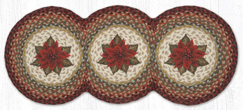 15" x 36" Primitive Poinsettia Printed Jute Tri Circle Table Runner by Susan Burd