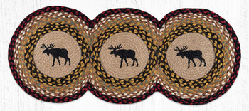 15" x 36" Black Moose Printed Jute Tri Circle Table Runner