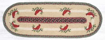 13" x 36" Holly Cardinal Braided Jute Oval Table Runner by Suzanne Pienta