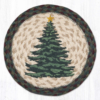 Holiday Tree Printed Jute Round Trivet by Sandy Clough