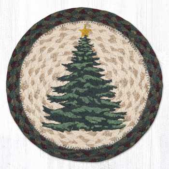 10" Holiday Tree Printed Jute Round Trivet by Sandy Clough, Set of 2