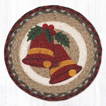 10" Holiday Bells Printed Jute Round Trivet by Harry W. Smith, Set of 2