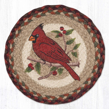 Cardinal Printed Jute Round Trivet by Phyllis Stevens