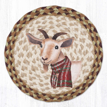 Winter Goat Printed Jute Round Trivet by Suzanne Pienta