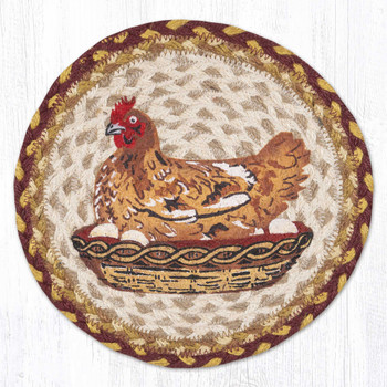 10" Hen on Nest Printed Jute Round Trivet by Harry W. Smith, Set of 2
