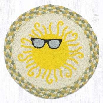10" Sun with Shades Printed Jute Round Trivet by Suzanne Pienta, Set of 2
