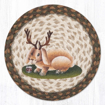 10" Jackalope Printed Jute Round Trivet by Suzanne Pienta, Set of 2