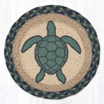 Aqua Turtle Printed Jute Round Trivet by Harry W Smith
