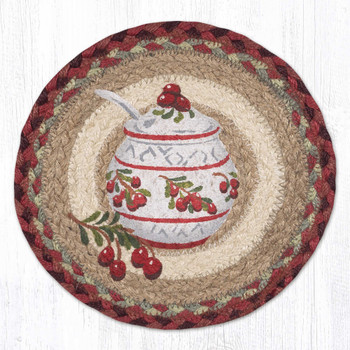 10" Jam Jar Cranberry Printed Jute Round Trivet by Harry W. Smith, Set of 2