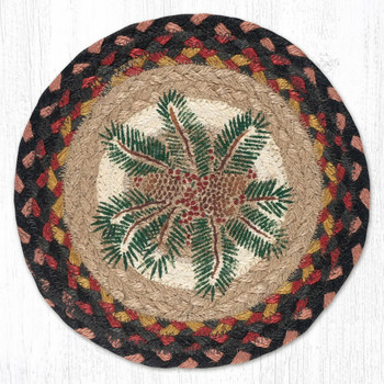 10" Pinecone Red Berry Printed Jute Round Trivet, Set of 2