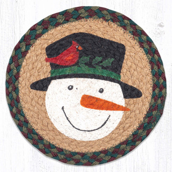 Snowman Cardinal Jute Round Trivet by Suzanne Pienta