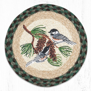 Chickadee Pinecone Jute Round Trivet by Harry W Smith