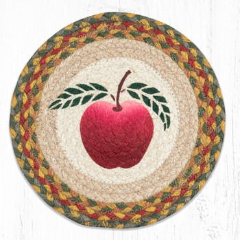 10" Apple Printed Jute Round Trivet, Set of 2