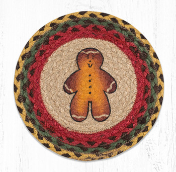 Gingerbread Man Printed Jute Round Trivet by Susan Burd