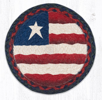 10" Primitive Flag Printed Jute Round Trivet by Susan Burd, Set of 2