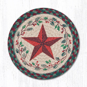 10" Holiday Barn Star Printed Jute Round Trivet by Susan Burd, Set of 2