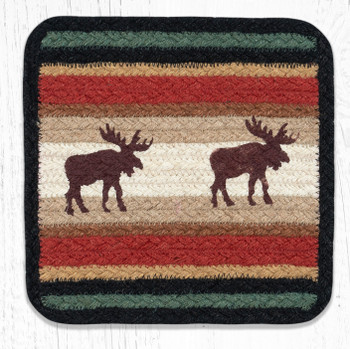 10" Moose Printed Jute Square Trivet, Set of 2