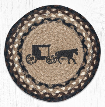 10" Amish Buggy Printed Jute Round Trivet, Set of 2