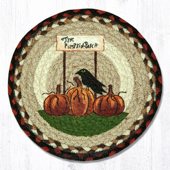 10" Pumpkin Patch Printed Jute Round Trivet by Susan Burd, Set of 2