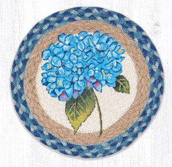 Blue Hydrangea Jute Round Trivet by Harry W Smith