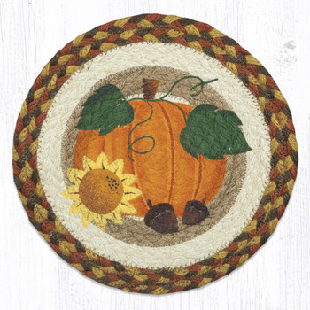 10" Pumpkin Sunflower Printed Jute Round Trivet by Suzanne Pienta, Set of 2