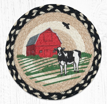 10" Red Barn Printed Jute Round Trivet by Harry W. Smith, Set of 2
