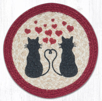 10" Love Cats Printed Jute Round Trivet, Set of 2