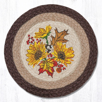 10" Autumn Sunflower Printed Jute Round Trivet by Harry W. Smith, Set of 2