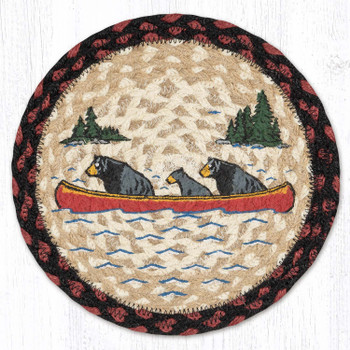 Bears in Canoe Jute Round Trivet by Harry W Smith