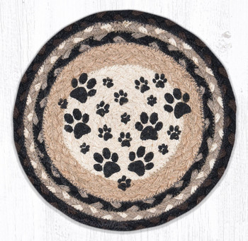 10" Heart Paws Printed Jute Round Trivet, Set of 2