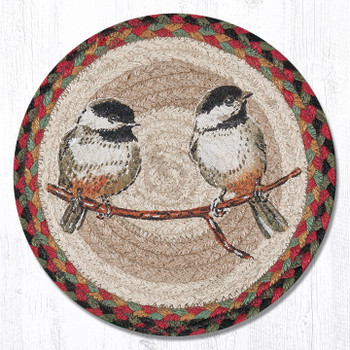 10" Chickadee Printed Jute Round Trivet by Sandy Clough, Set of 2