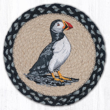 10" Puffin Printed Jute Round Trivet by Harry W. Smith, Set of 2